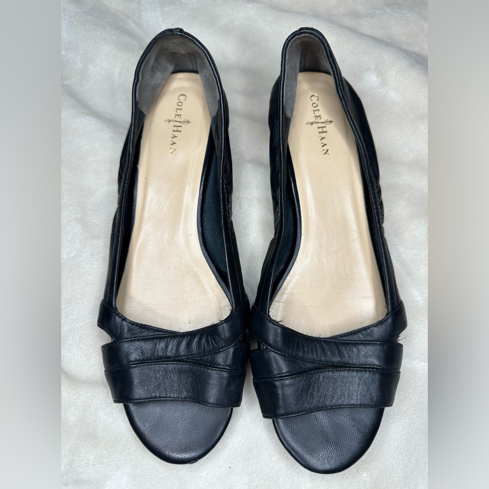 Cole Haan Women's NikeAir Black Peep Toe Leather Wedge Sandals, Size 7.5